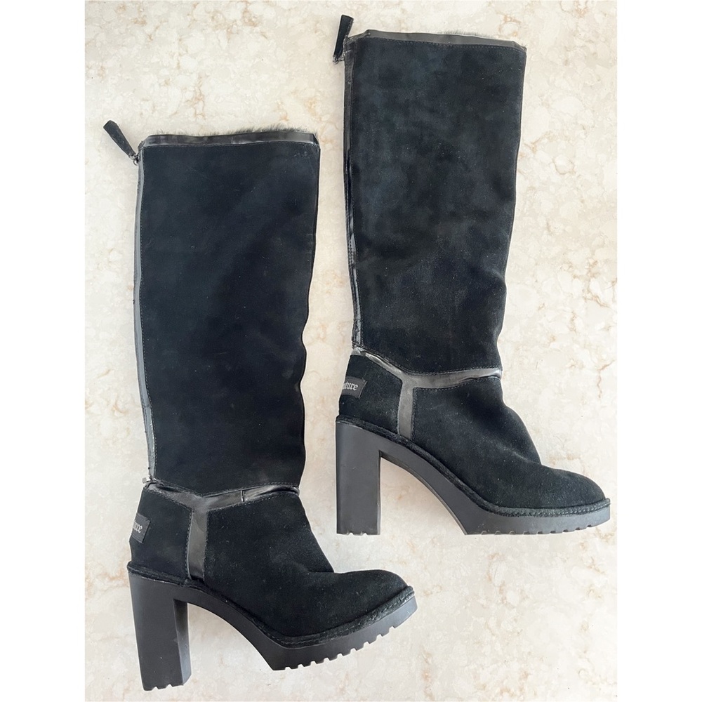 Juicy Couture Black Suede & Faux Fur Lined High Heel Knee Boots 7